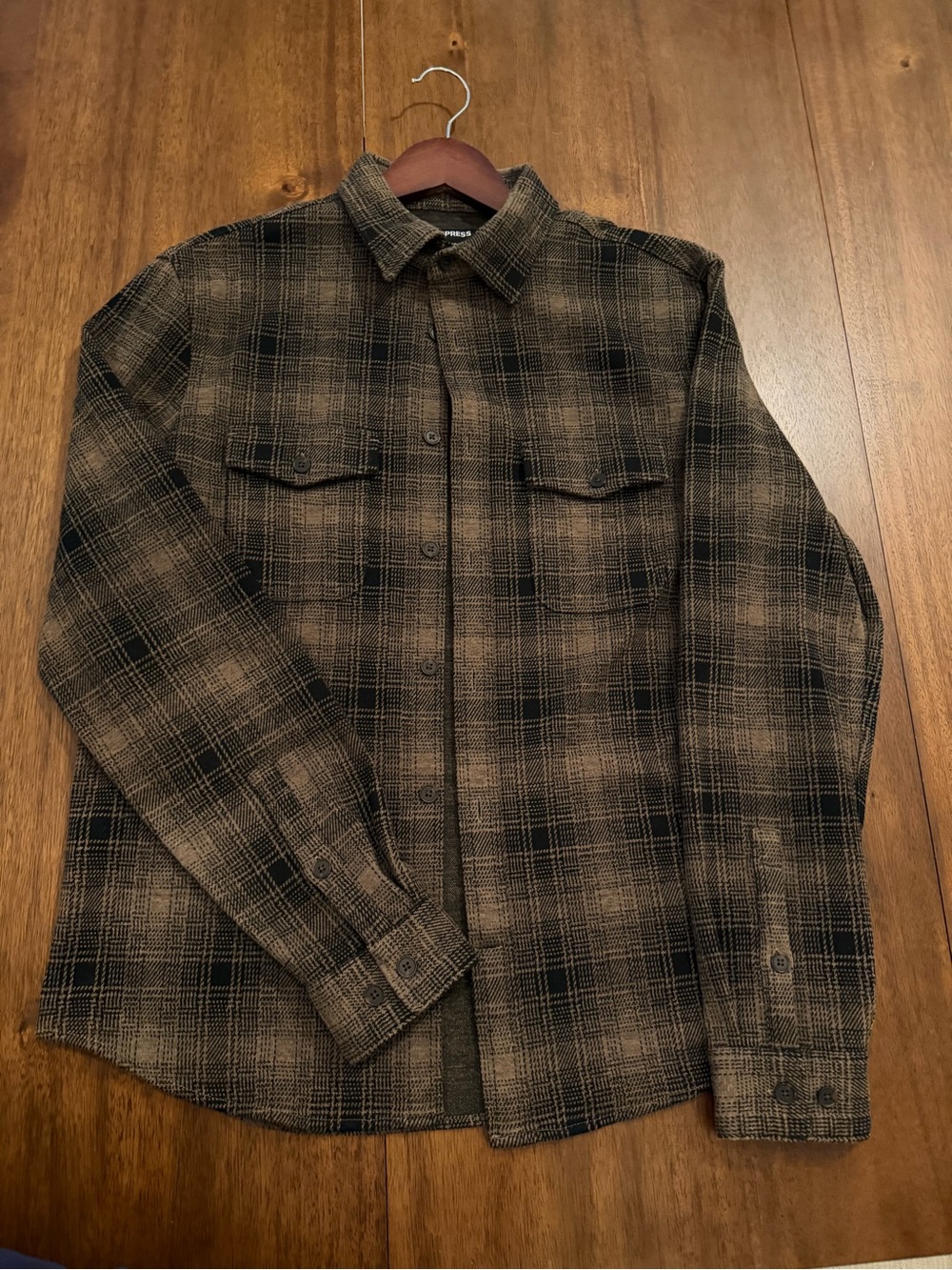 Brown Plaid Button-Up Shirt Jacket | Express | Shacket |